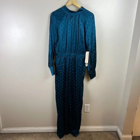Happy X Nature Kate Hudson Polka Dot Jumpsuit Size 10 Open Back Teal Blue Event - Picture 3 of 15